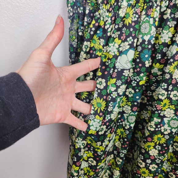 Scotch & Soda Amsterdam Midi Dress Women Medium Green Floral Smocked Puff Sleeve - Picture 6 of 10